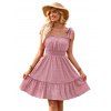 Solid Color Ruffle Hem Tie Shoulder Square Neck Sleeveless Tiered Dress - Rose clair XL | US 12