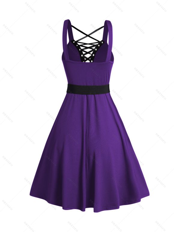 Mini Robe Ligne A Gothique Croisée à Bretelle Bouclée à Taille Haute à Lacets - Concorde XL