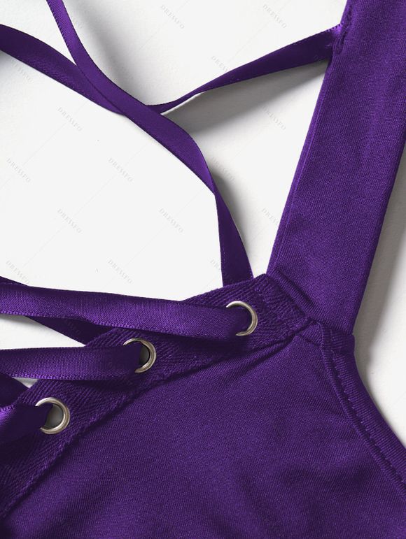 Mini Robe Ligne A Gothique Croisée à Bretelle Bouclée à Taille Haute à Lacets - Concorde XL