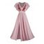 Floral Applique Ruffle Sleeve V Neck High Waist Slit Long Summer Dress - Rose clair XL | US 12