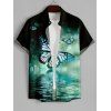 Men's Butterfly Ombre Water Print Roll Up Sleeve Shirt Button Up Short Sleeve Casual Shirt - Vert clair S