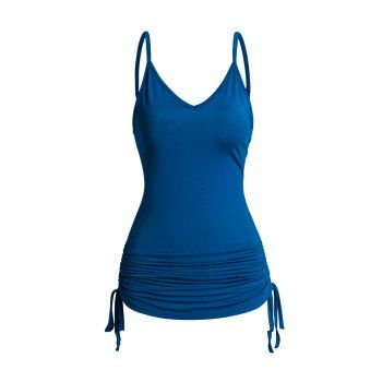 Galaxy Mushroom Print Oblique Shoulder T-shirt And Cinched V Neck Spaghetti Strap Camisole Two Piece Set 