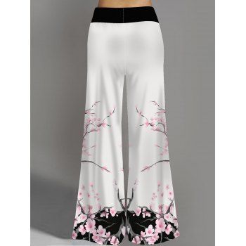 Flower Print Wide Leg Pants Elastic Waist Casual Long Pants