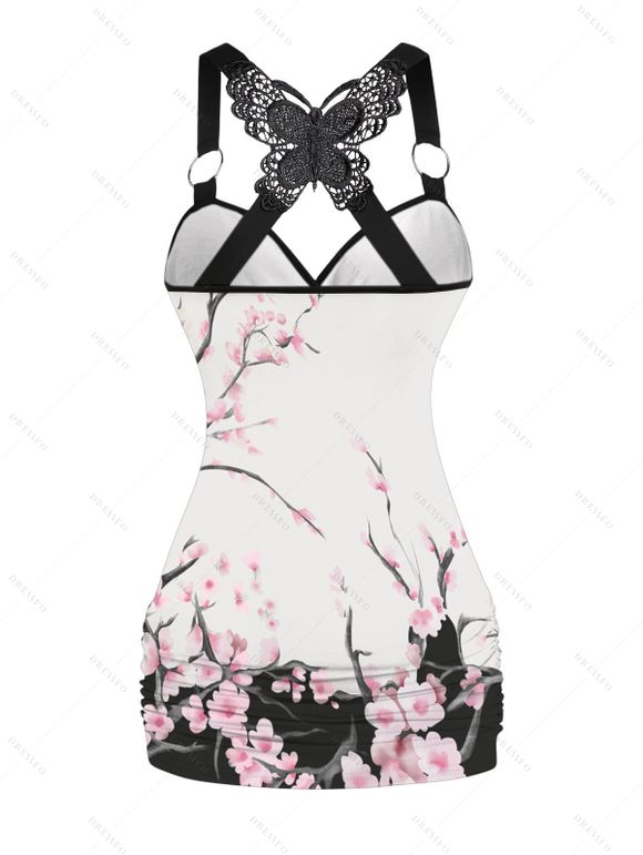 Débardeur Superposé Papillon Fleur Imprimée en Dentelle à Volants - Blanc L | US 8-10