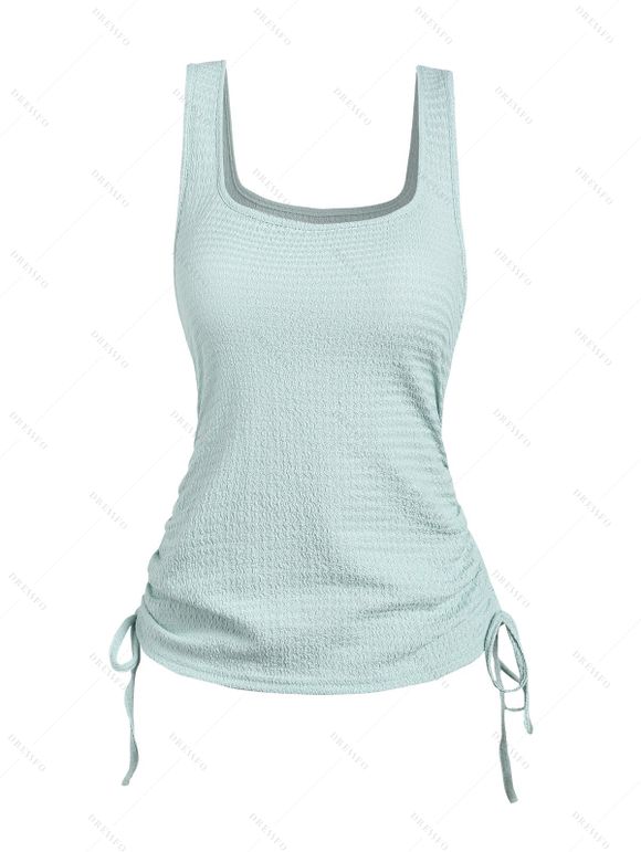 Haut Texturé Imprimé sans Manches à Col Carré et Pantalon à Taille Elastique - Vert clair L | US 8-10