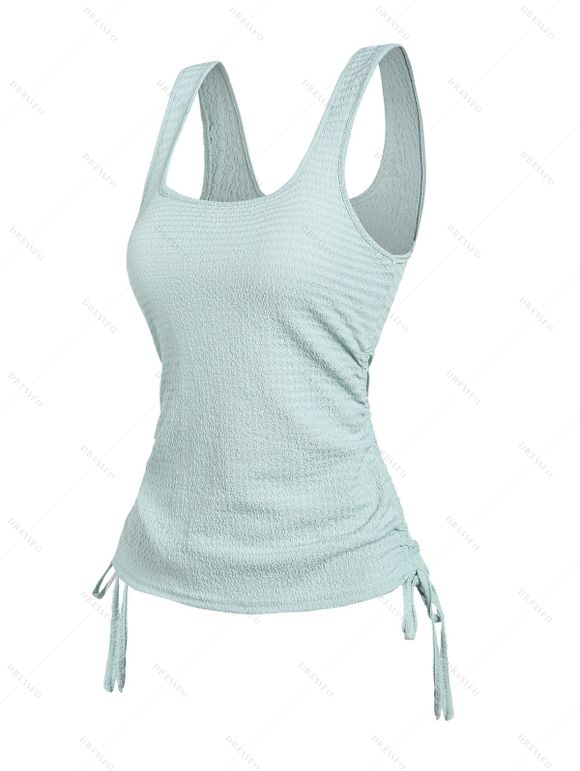 Haut Texturé Imprimé sans Manches à Col Carré et Pantalon à Taille Elastique - Vert clair L | US 8-10