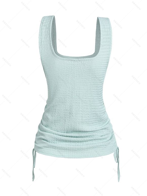 Haut Texturé Imprimé sans Manches à Col Carré et Pantalon à Taille Elastique - Vert clair L | US 8-10