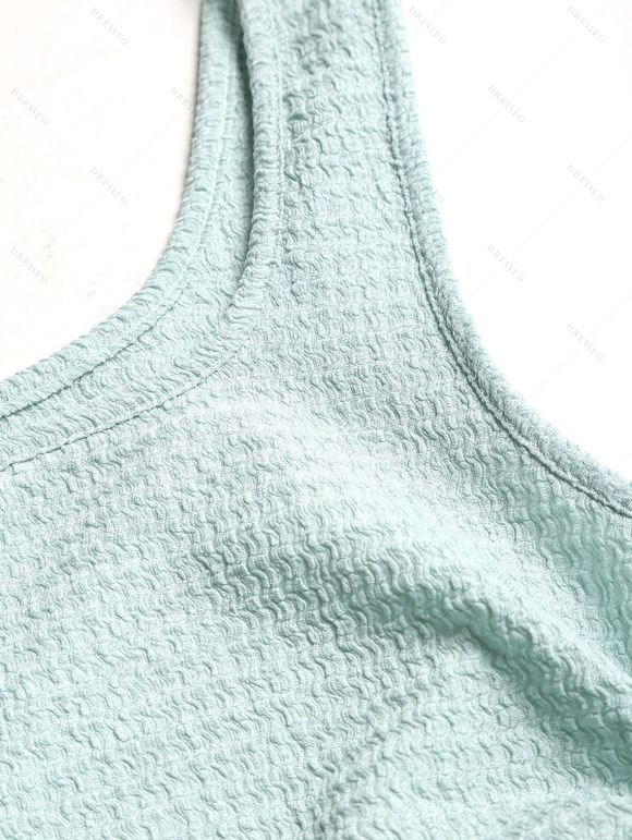 Haut Texturé Imprimé sans Manches à Col Carré et Pantalon à Taille Elastique - Vert clair L | US 8-10