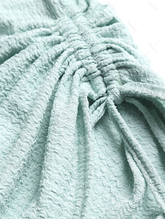 Haut Texturé Imprimé sans Manches à Col Carré et Pantalon à Taille Elastique - Vert clair L | US 8-10