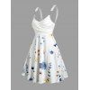 Floral Print Metal Ring Shoulder Crossover Bust Sleeveless Casual Tank Dress - Blanc S | US 4