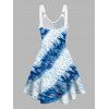 Tie Dye Print V Neck Dress O Ring Straps Sleeveless A Line Tank Dress - Bleu clair XXL | US 12