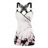 Flower Print Tank Top Lace Butterfly Back Ruched Surplice O Ring Strap Tank Top - Blanc XXL | US 14