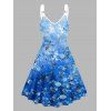 Wildflower Print V Neck Dress O Ring Straps Sleeveless A Line Tank Dress - Bleu XXL | US 12