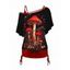 Cartoon Mushroom Print Oblique Shoulder T-shirt And Cinched V Neck Spaghetti Strap Camisole Two Piece Set - Noir XL | US 10