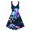 Galaxy Sparkling Mushroom Butterfly Print V Neck Dress O Ring Straps Sleeveless A Line Tank Dress - Noir M | US 6