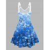 Wildflower Print V Neck Dress O Ring Straps Sleeveless A Line Tank Dress - Bleu XXL | US 12