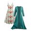 Sheer Solid Open Front Chiffon Bracelet Sleeve Cardigan and Tiny Floral Print Cami Dress Suit - Vert profond XXL | US 14