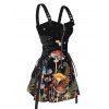 Galaxy Cartoon Mushroom Print Lace Up Mini Dress Half Zipper Adjustable Buckle Strap Dress - Noir XL | US 10