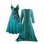 Sheer Solid Open Front Chiffon Bracelet Sleeve Cardigan and Glitter Print Cami Dress Suit - Vert profond L | US 8-10