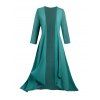 Sheer Solid Open Front Chiffon Bracelet Sleeve Cardigan and Tiny Floral Print Cami Dress Suit - Vert profond S | US 4