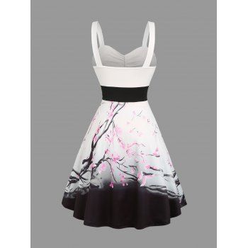 Floral Print Women`s Sweetheart Neck Ruched Bust Belt Dress and Men`s Button Up Shirt Outfit 
