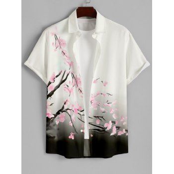 Floral Print Women`s Sweetheart Neck Ruched Bust Belt Dress and Men`s Button Up Shirt Outfit 