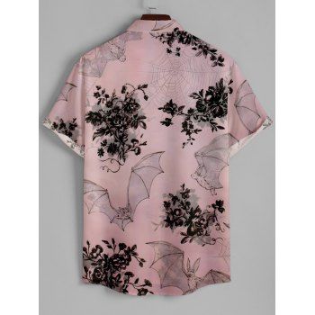 Bat Floral Print Women's Half Zipper Dress and Men's Roll Up Sleeve Button Up Shirt Outfit