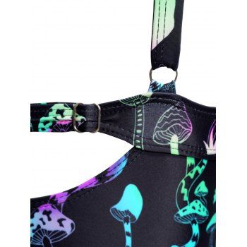 Galaxy Mushroom Skull Print Crisscross Beach Bikini Adjustable Spaghetti Strap Triangle Bottom Two Piece Bathing Suit 
