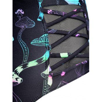 Galaxy Mushroom Skull Print Crisscross Beach Bikini Adjustable Spaghetti Strap Triangle Bottom Two Piece Bathing Suit 