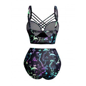 Galaxy Mushroom Skull Print Crisscross Beach Bikini Adjustable Spaghetti Strap Triangle Bottom Two Piece Bathing Suit 