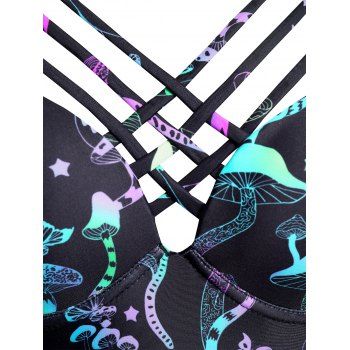 Galaxy Mushroom Skull Print Crisscross Beach Bikini Adjustable Spaghetti Strap Triangle Bottom Two Piece Bathing Suit 