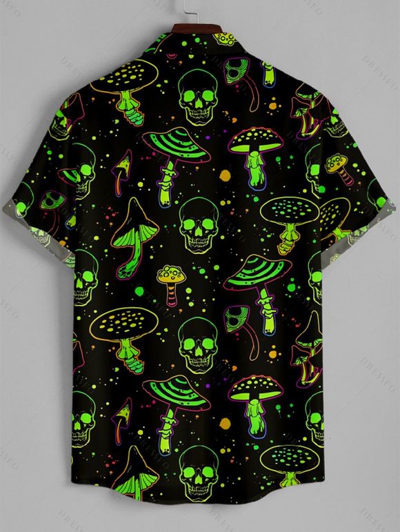 Robe T-shirt Imprimé Champignon Galaxie et Crâne à Lacets - Noir S | US 4