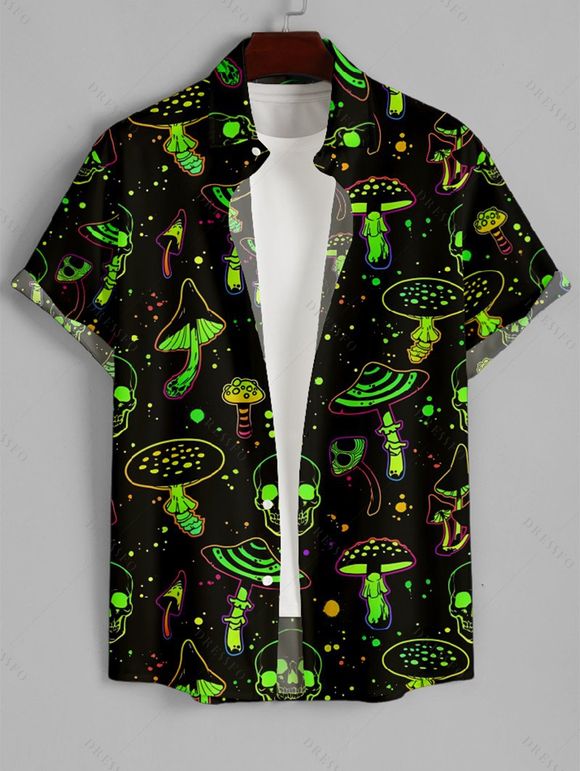 Robe T-shirt Imprimé Champignon Galaxie et Crâne à Lacets - Noir S | US 4