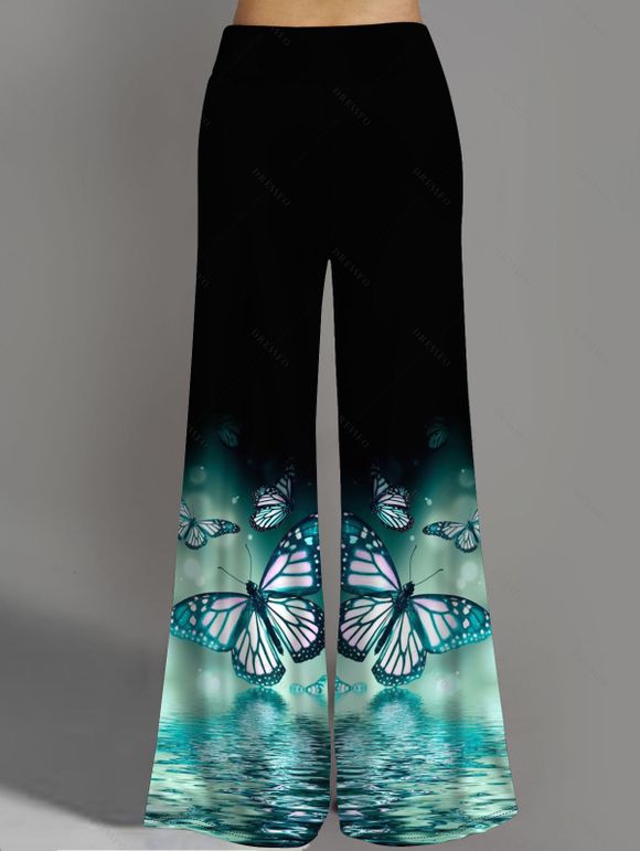 Haut Cache-Coeur Papillon Imprimé en Dentelle Transparente à Taille Elastique et Pantalon - Noir S | US 4