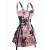 Bat Floral Print Women's Half Zipper Dress and Men's Roll Up Sleeve Button Up Shirt Outfit - Rose clair S | US 4