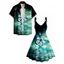 Butterfly Water Print Women's O Ring Straps Dress and Men's Roll Up Sleeve Button Up Shirt Outfit - Vert clair S | US 4