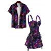 Galaxy Sun Star Print Women's Half Zipper Lace Up Dress and Men's Button Up Shirt Outfit - Concorde S | US 4