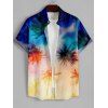 Men's tropical Print Ombre Roll Up Sleeve Shirt Button Up Short Sleeve Casual Shirt