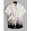 Men's Floral Print Roll Up Sleeve Shirt Button Up Short Sleeve Casual Gentleman Shirt - Blanc 3XL