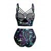 Galaxy Mushroom Skull Print Crisscross Beach Bikini Adjustable Spaghetti Strap Triangle Bottom Two Piece Bathing Suit - Pourpre S | US 4