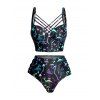 Galaxy Mushroom Skull Print Crisscross Beach Bikini Adjustable Spaghetti Strap Triangle Bottom Two Piece Bathing Suit - Pourpre S | US 4