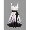 Robe Trapèze Longue Imprimée Florale à Col en Coeur et Ceinture - Blanc S | US 4