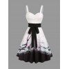 Robe Trapèze Longue Imprimée Florale à Col en Coeur et Ceinture - Blanc S | US 4