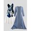 Sheer Solid Open Front Chiffon Bracelet Sleeve Cardigan and Print Cami Dress Suit - Bleu clair L | US 8-10