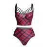 Plaid Print Underwire Crisscross High Waisted Bikini Swimwear Set - Rouge foncé XXL | US 14