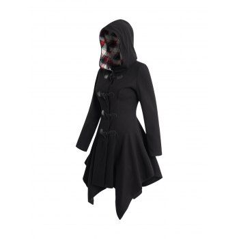 Hooded Horn Toggle Hanky Hem Wool Blend Coat