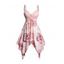 Rose Print Patchwork Lace Up Ruffle Trim Tank Dress Sleeveless Ruched Bust Asymmetric Dress - Rose clair XL | US 12