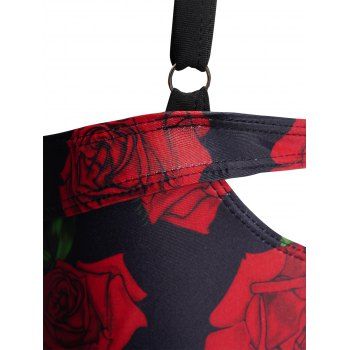 Valentine`s Day Rose Print Underwire Crisscross High Waisted Bikini Swimwear Set 