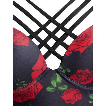 Valentine`s Day Rose Print Underwire Crisscross High Waisted Bikini Swimwear Set 