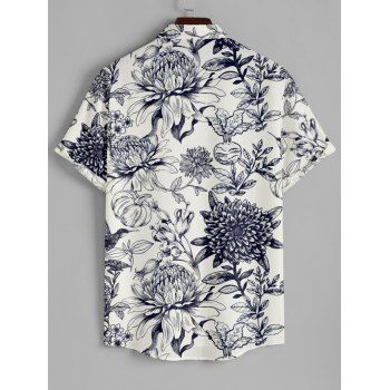 Men's Big Floral Print Roll Up Sleeve Shirt Button Up Short Sleeve Casual Gentleman Shirt